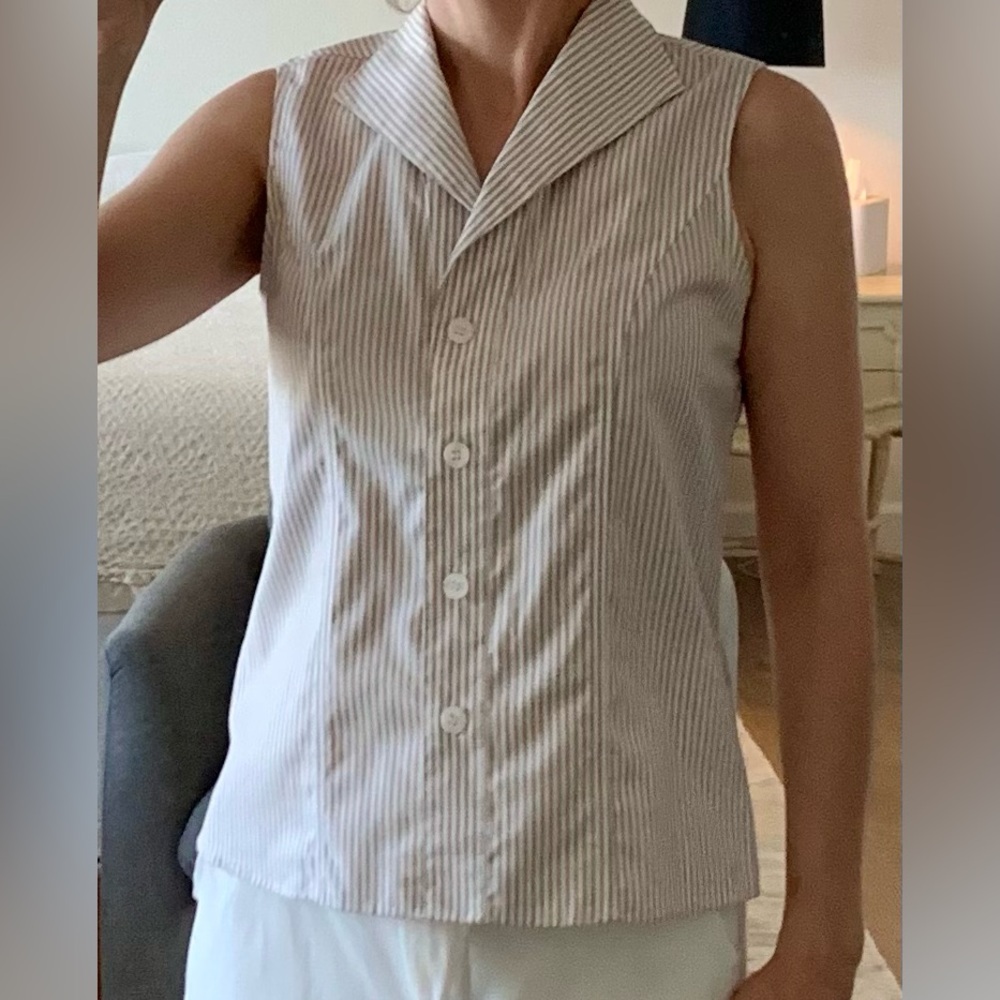 Calvin Klein Beige and White Striped Blouse